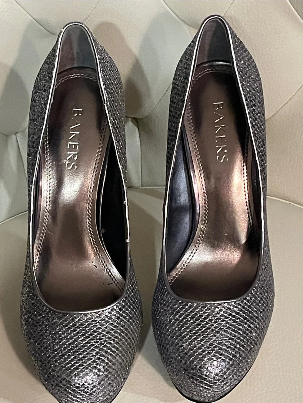 Bakers Silver Glitter Platform Stiletto Pumps
